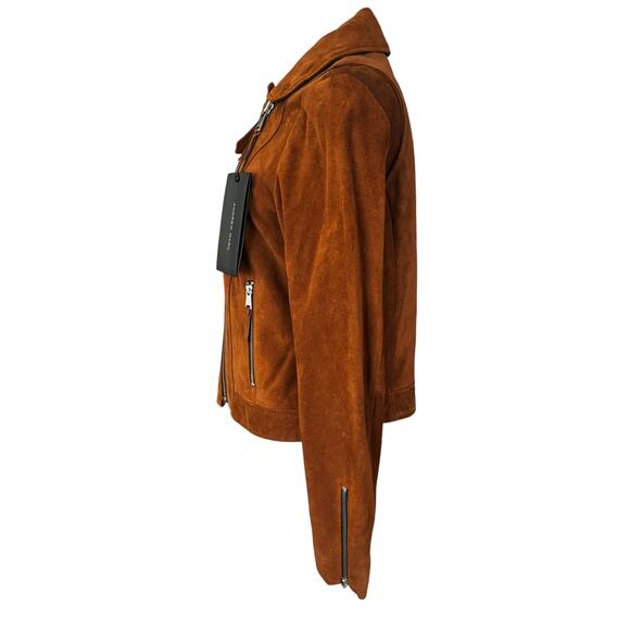 Andrew Marc Genuine Suede Leather Moto Bomber Jacket Brown Size Medium NWT - Picture 6 of 14